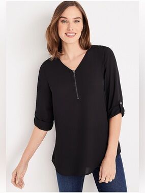 NEW! Maurices Black V-Neck Pullover Lace Chiffon Blouse Large